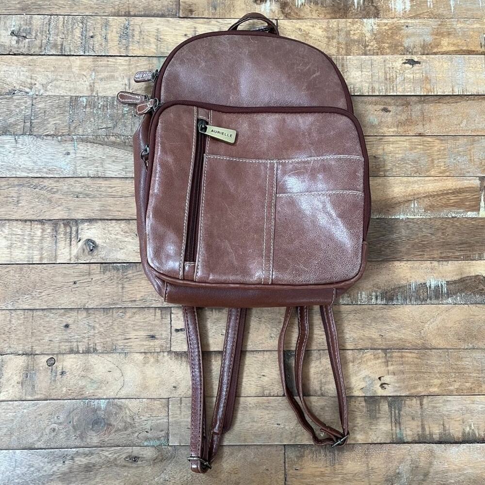 Aurielle Leatherware Convertible Backpack Outer & Inner Pockets Brown